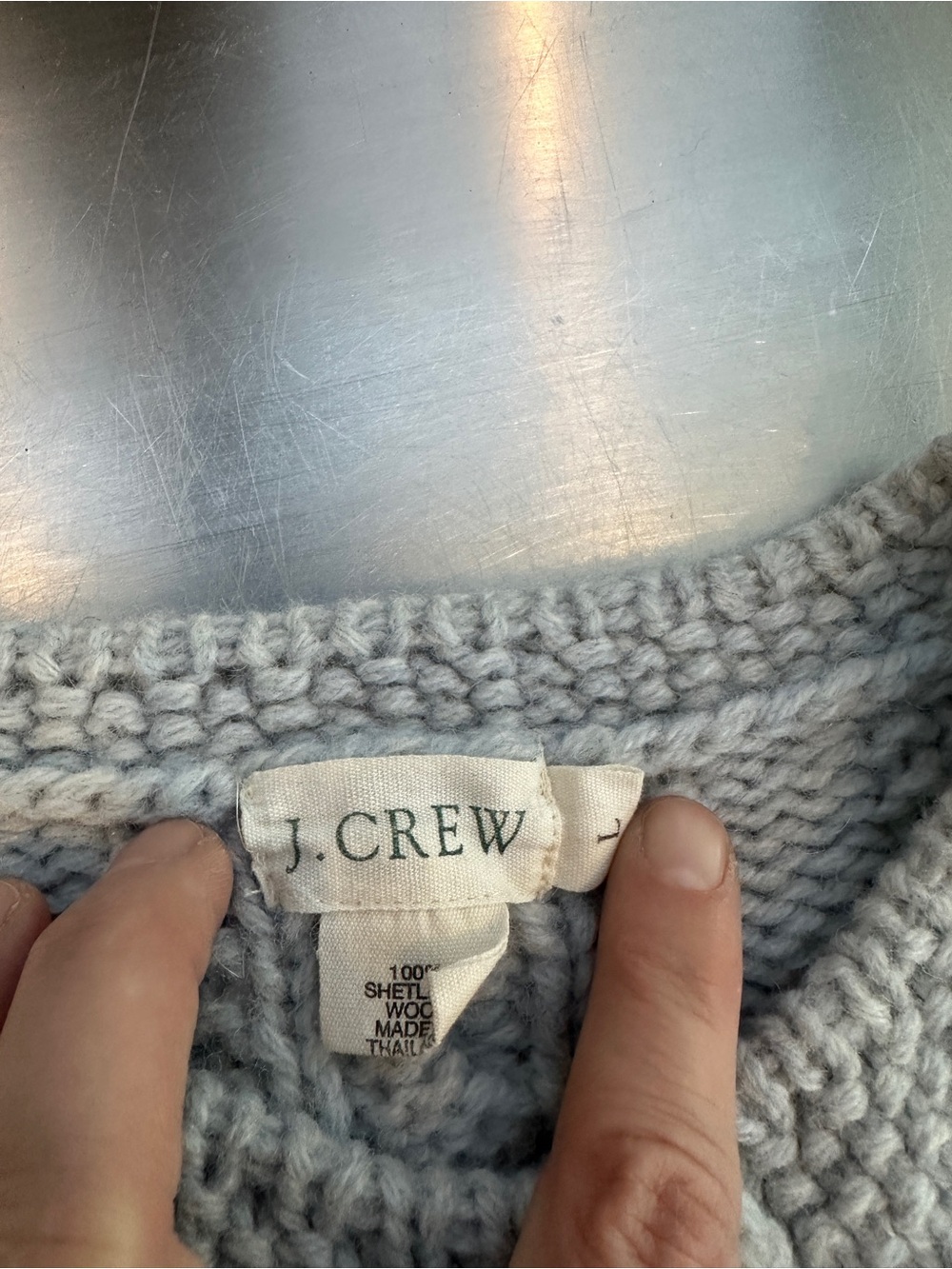 Vintage J.Crew Wool Shetland Chunky Cable Knit Blue Boxy Sweater Cardigan M/L - Picture 9 of 10
